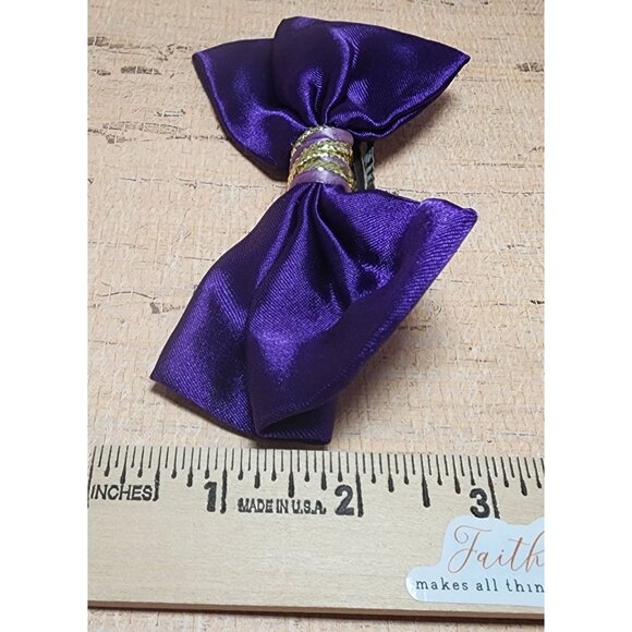 Vintage Philips Purple Gold Satin Hair Bow Barrette Clip Made in Korea Large - Picture 6 of 6